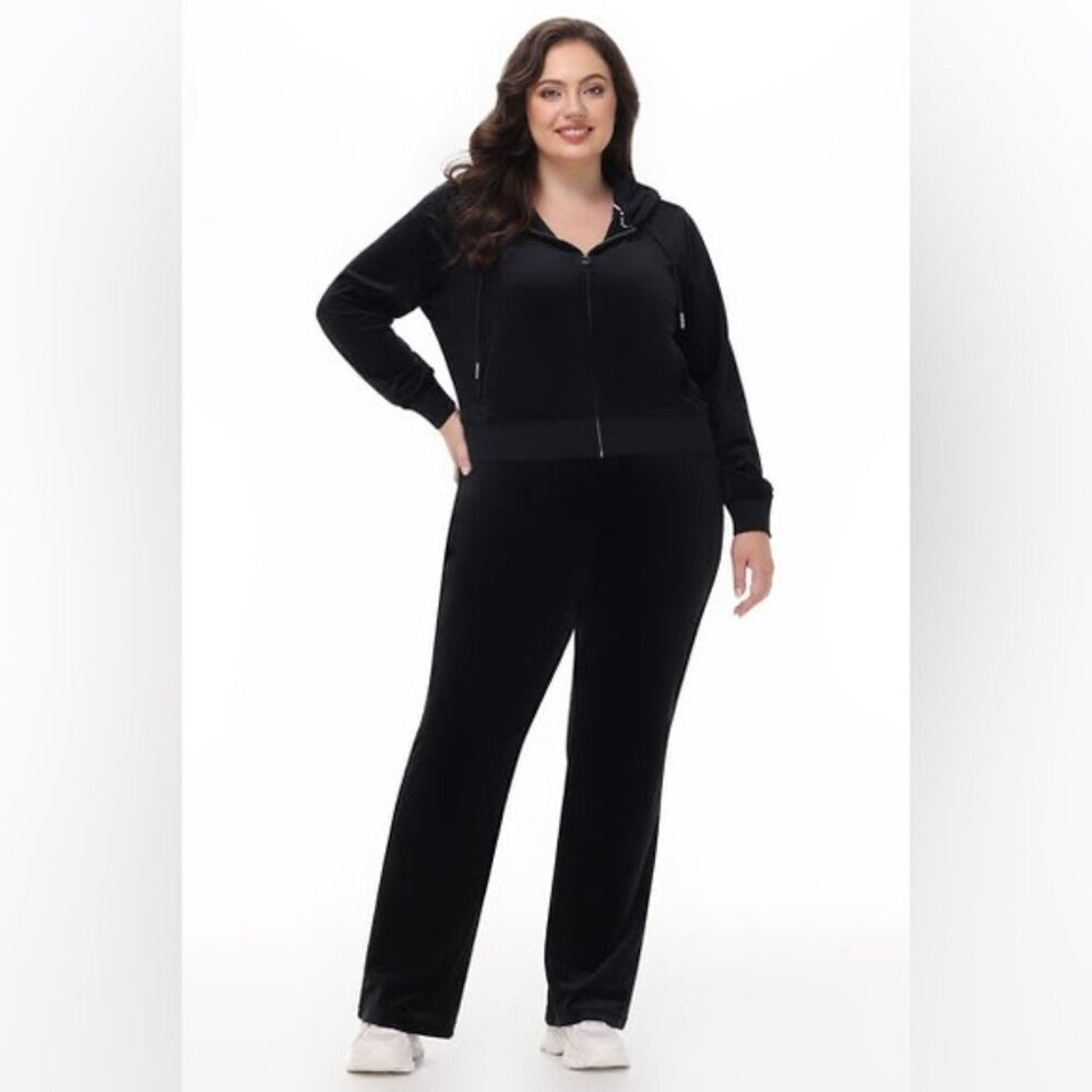NWT Juicy Couture Black OG Big Bling Velour Track Pant 1X Plus Size Pull On Y2K - Picture 1 of 16